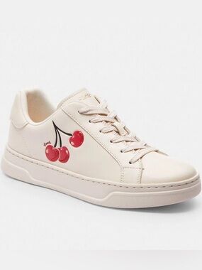 NEW — Coach High Line Leather Sneaker with Cherry 🍒 Accent